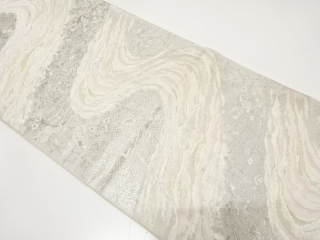 JAPANESE KIMONO / FUKURO OBI / SILK / PLATINUM FOIL / SILVER / POET